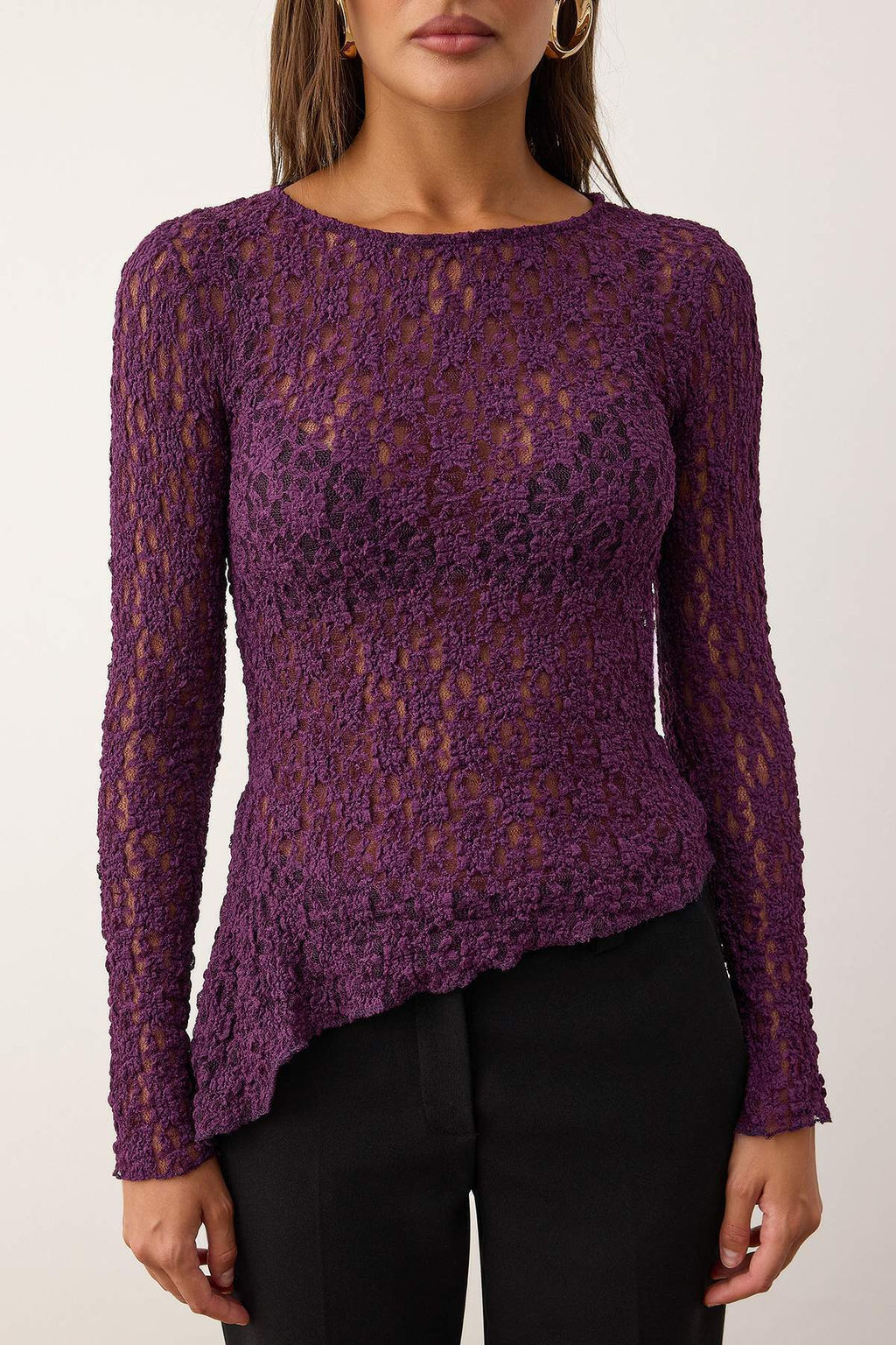 Murdum Asimetrik Dantel Fitted/Vucuda Oturan Orme Bluz TWOAW26BZ00028 - Trendyolmilla фото 7