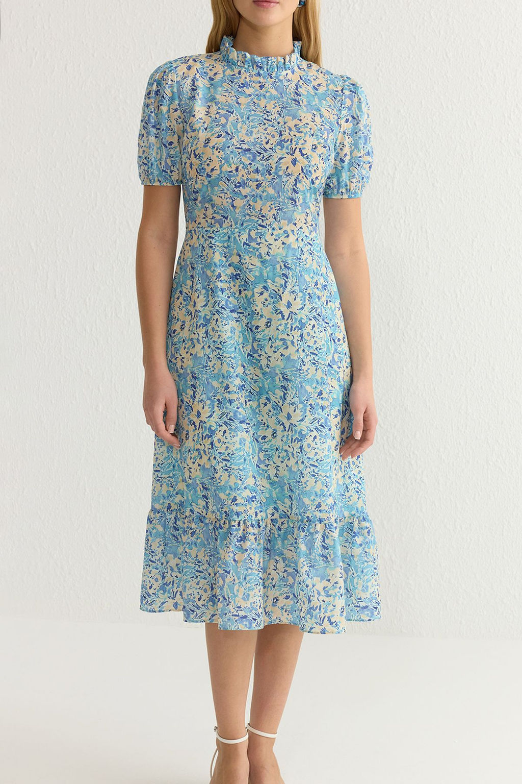 TRENDYOLMILLA Ac?k Mavi Cicekli A Kesim F?rf?rl? Midi Dokuma Elbise TWOSS20EL0894  фото 32