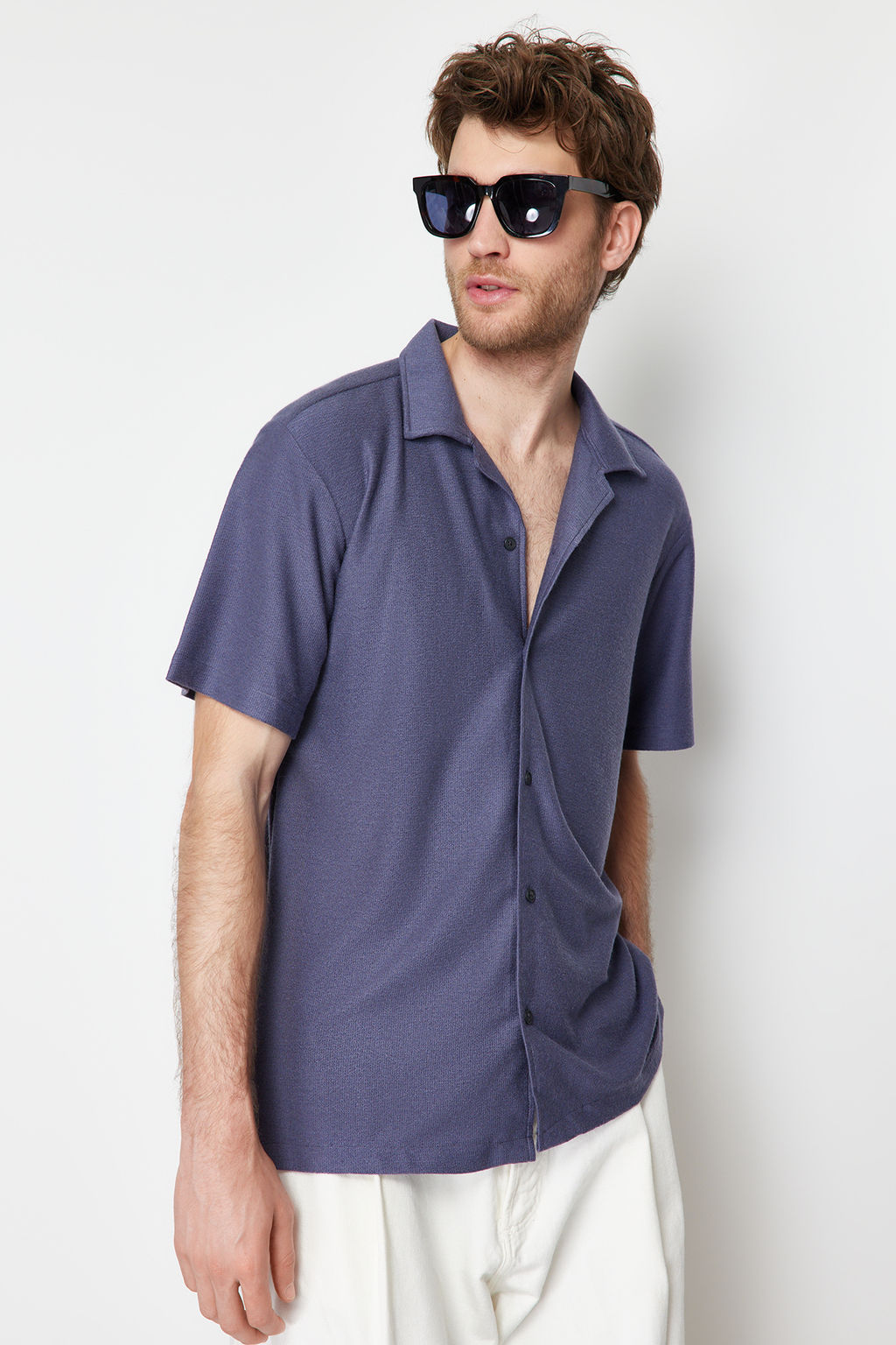 Indigo Relaxed Fit Apas Yaka Gomlek TMNSS24GO00017