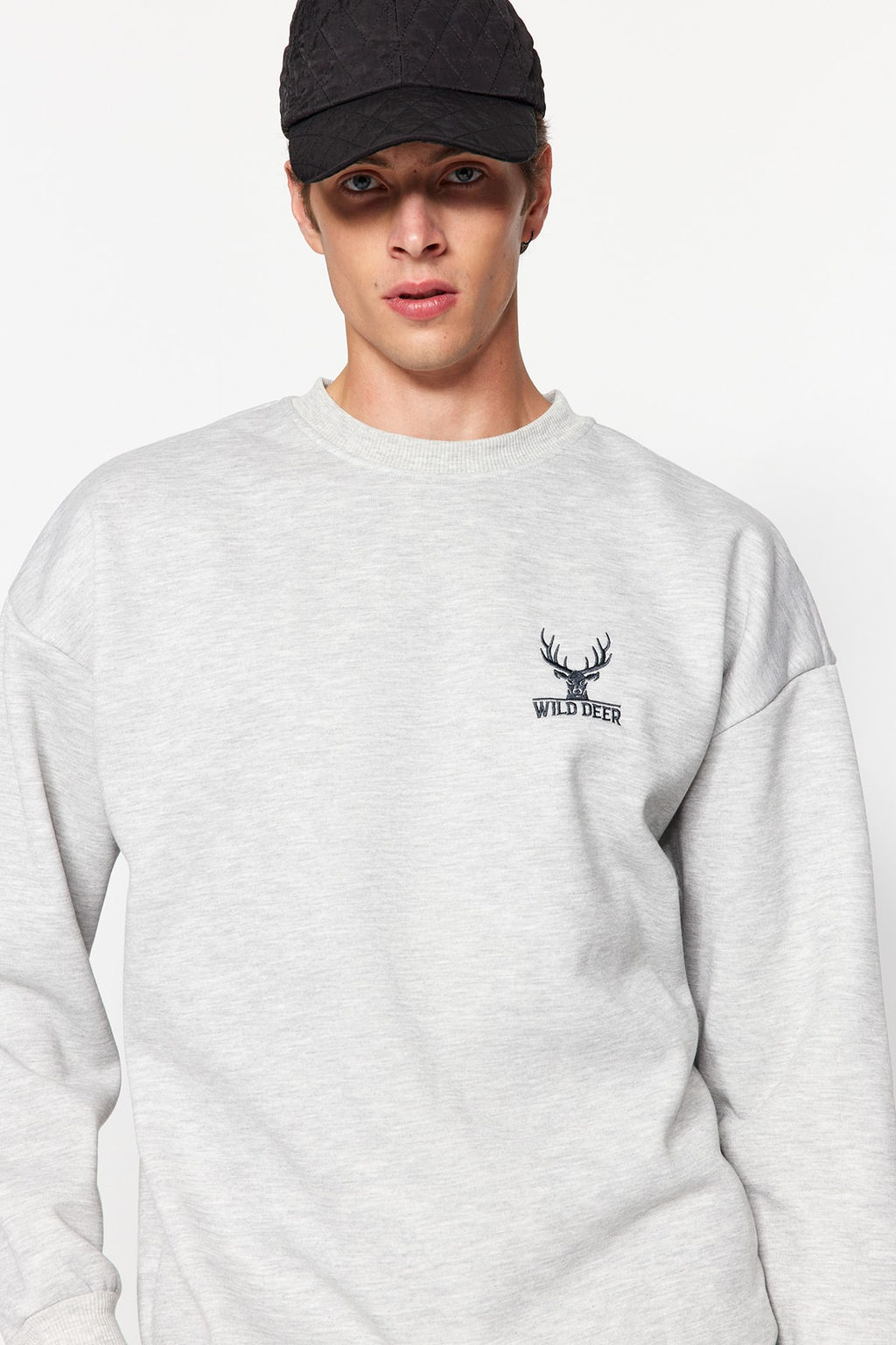 TRENDYOL MAN Antrasit Melanj Oversize/Genis Kesim Uzun Kol Hayvan Nak?sl? Sweatshirt TMNAW24SW00164 - Trendyolmilla фото 5