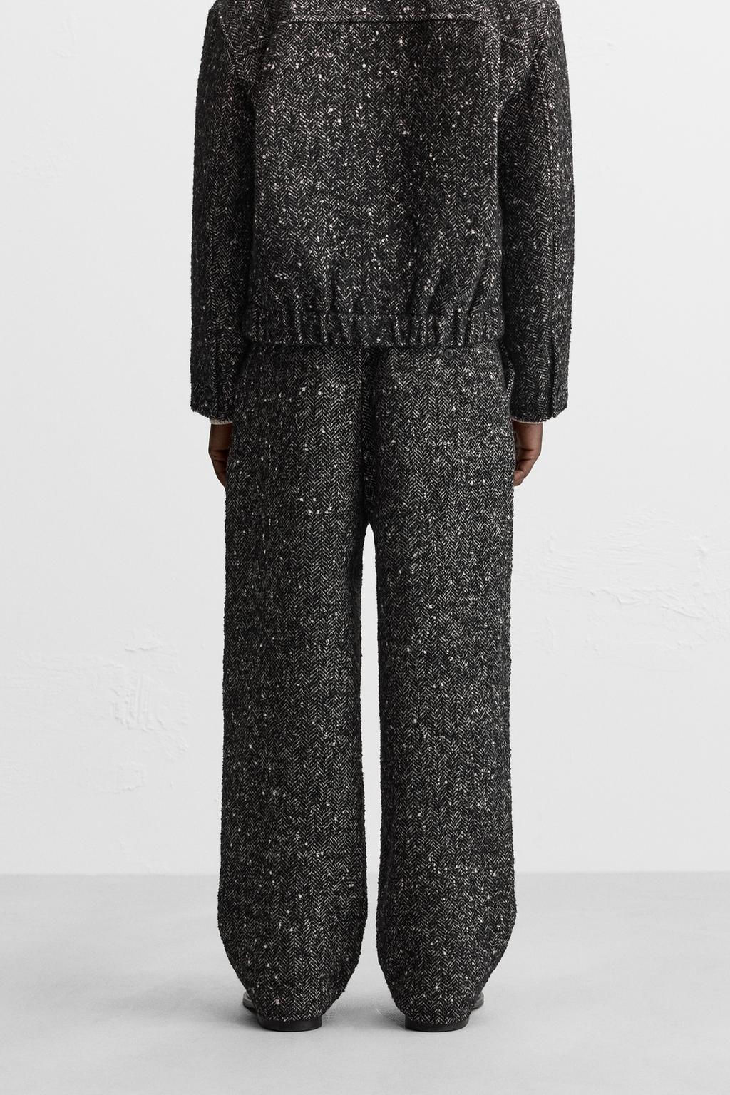 HERRINGBONE WIDE-LEG TROUSERS - Zara фото 3