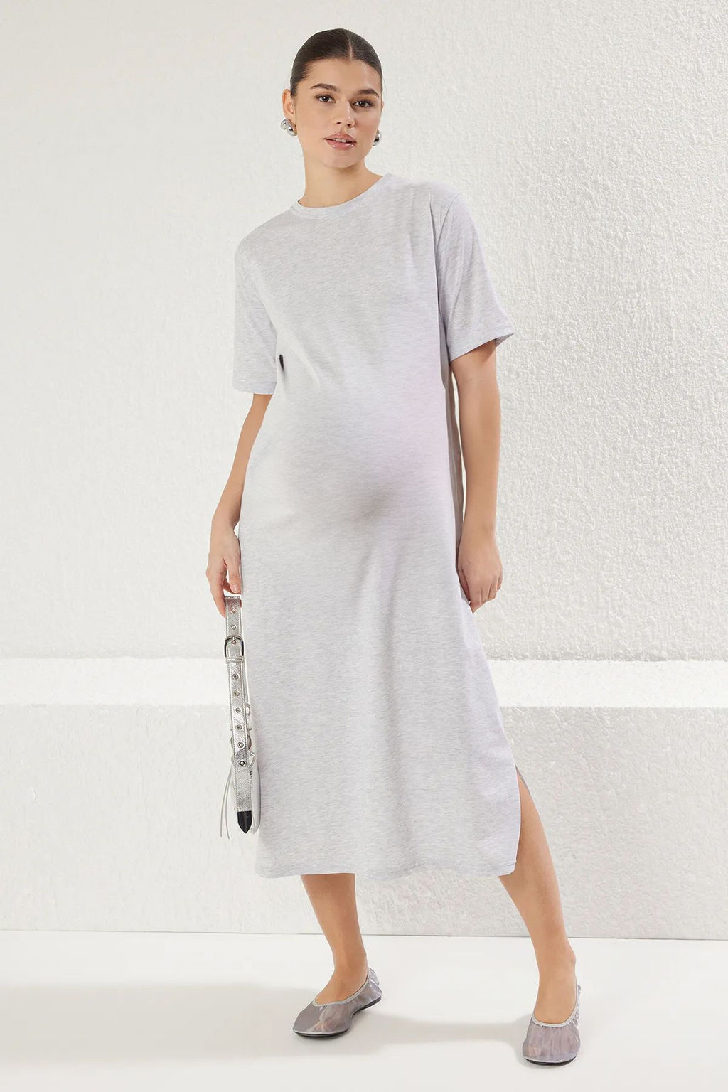 TRENDYOLMILLA Koyu Kahverengi %100 Pamuklu Bisiklet Yaka K?sa Kol Midi Orme T-shirt Elbise TWOSS25EL00465  фото 11