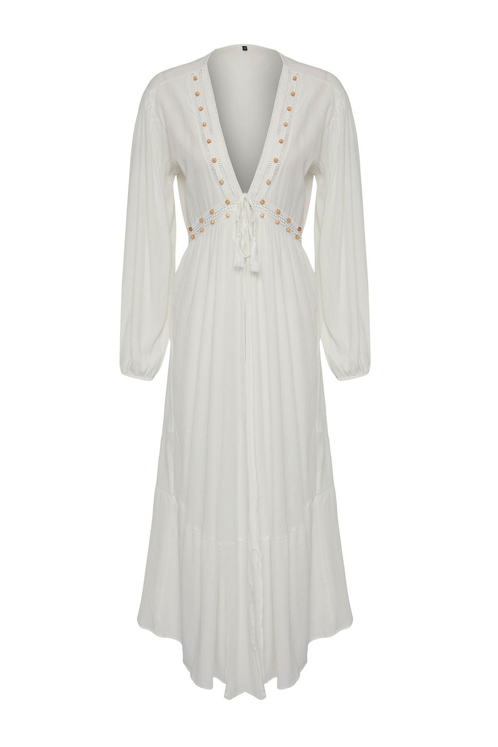 Ekru Maxi Dokuma Serit Aksesuarl? Baglama Detayl? Plaj Kimono&Kaftan TBESS25KM00011 - Trendyolmilla фото 7