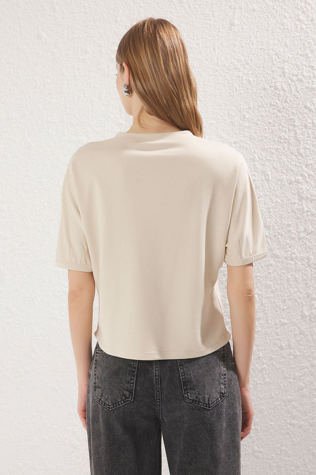 Lila Relaxed/Rahat Kal?p Crop Esnek Orme Bluz TWOSS25BZ00403 - Trendyolmilla фото 8