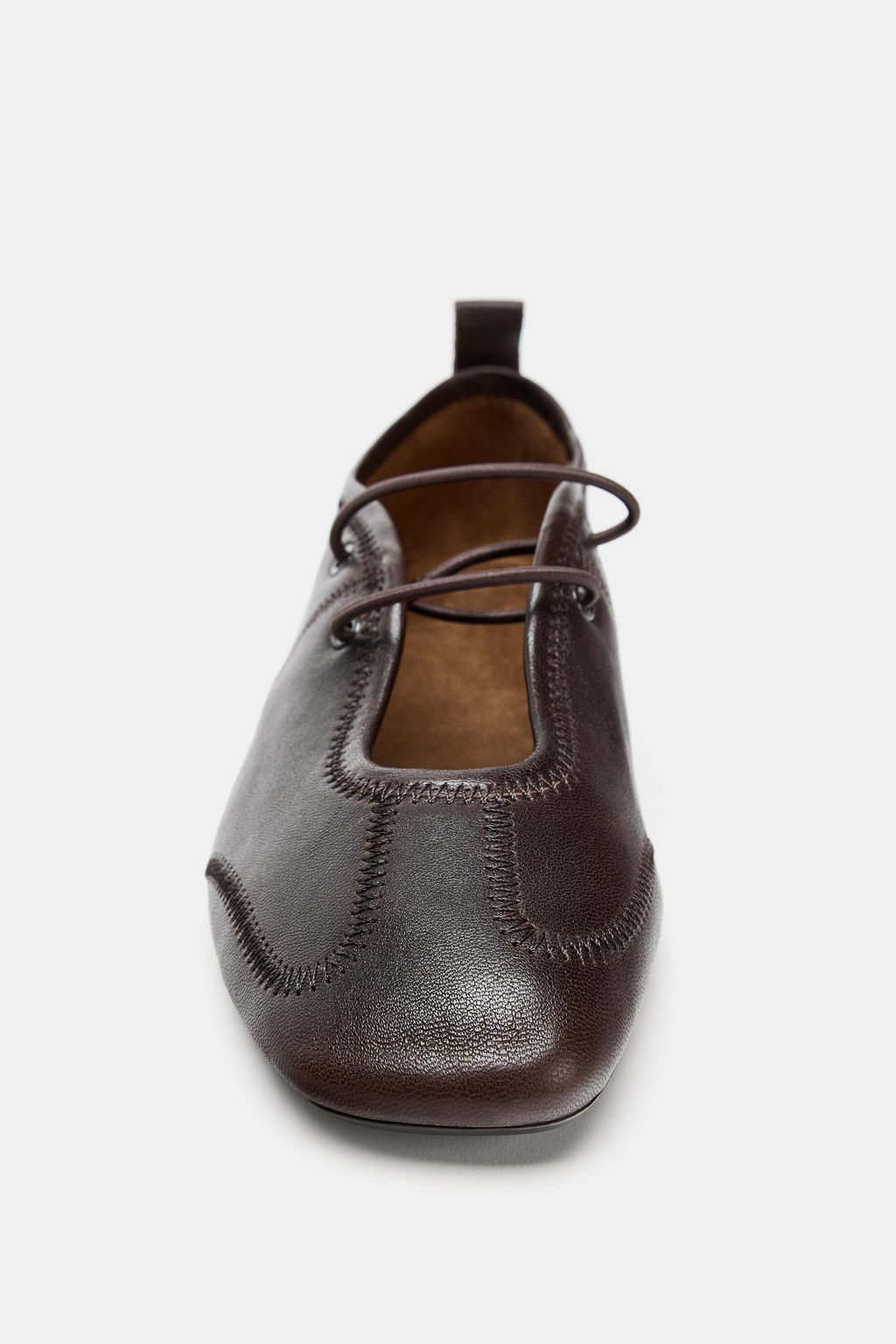 LEATHER LACE-UP BALLET FLATS - Zara фото 5