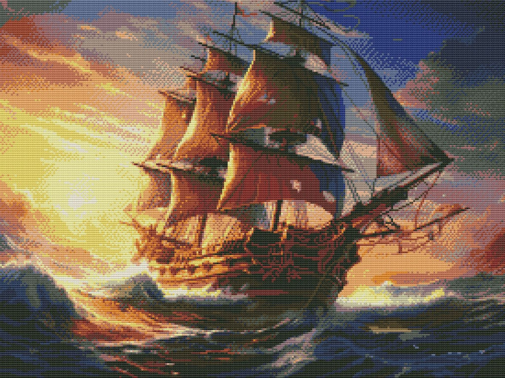 Вышивка крестиком 40х50см, Парусник