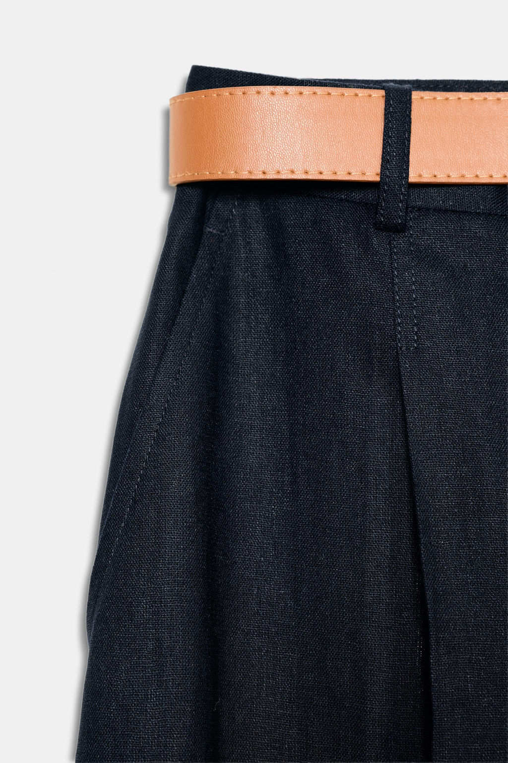 PANTAL?N CON LINO PINZAS CINTUR?N / Marino - Zara фото 3