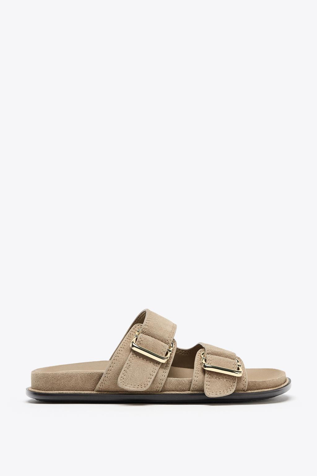 SPLIT SUEDE STRAPPY FLAT SANDALS - Zara фото 7