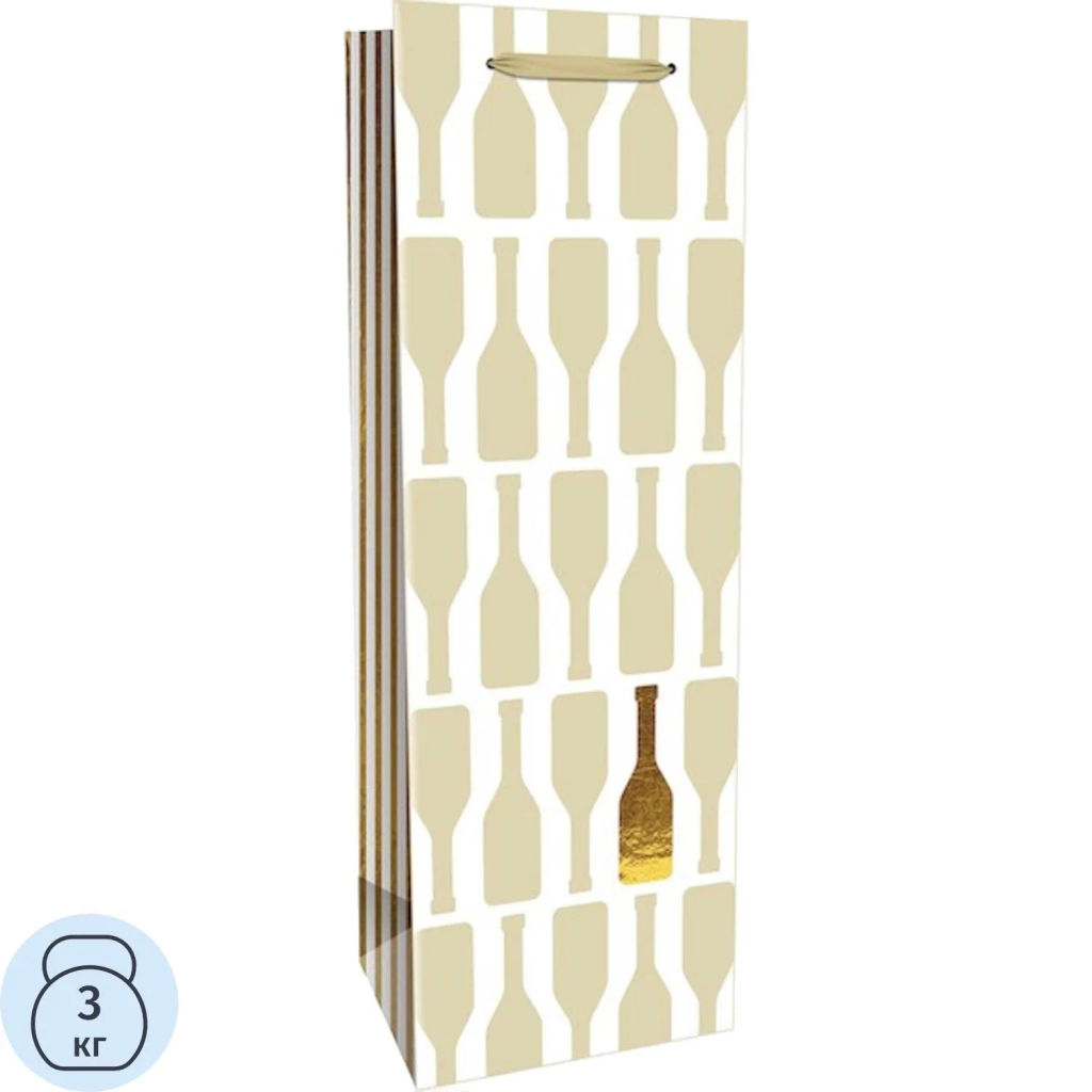 Пакет подарочн. крафт-бумага фольг.12.5х36.5х9см зол.бутылка 200г ППК-6123