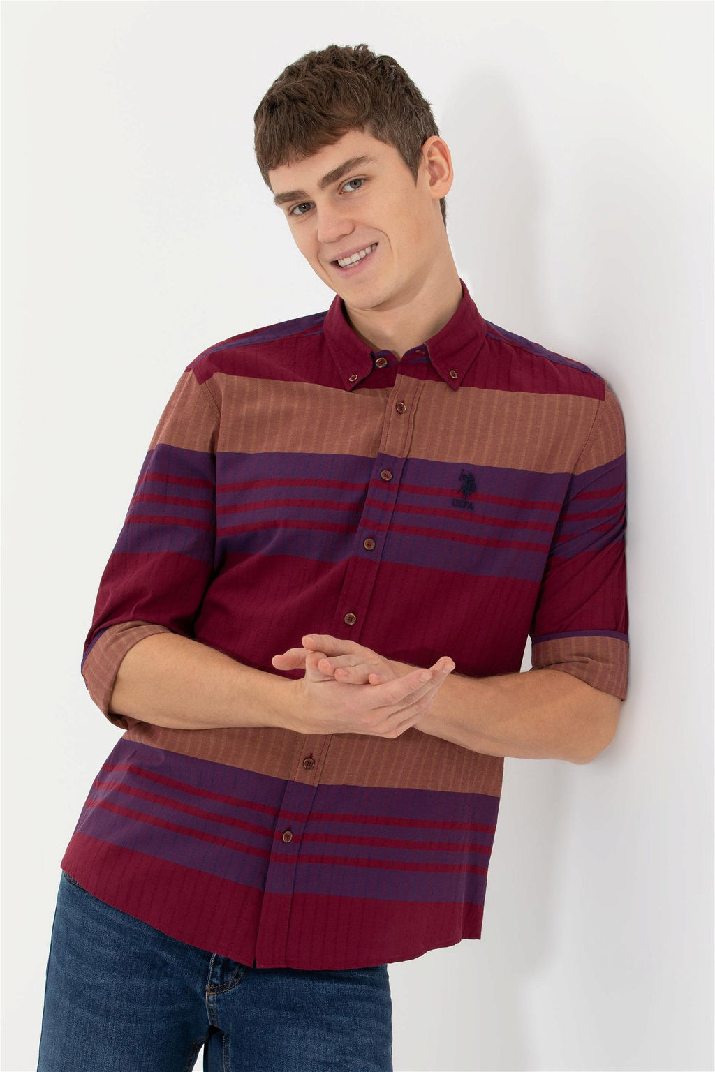 U. S. Polo Assn Мужская рубашка с длинным рукавом вишневого цвета - U.s. polo assn фото 7