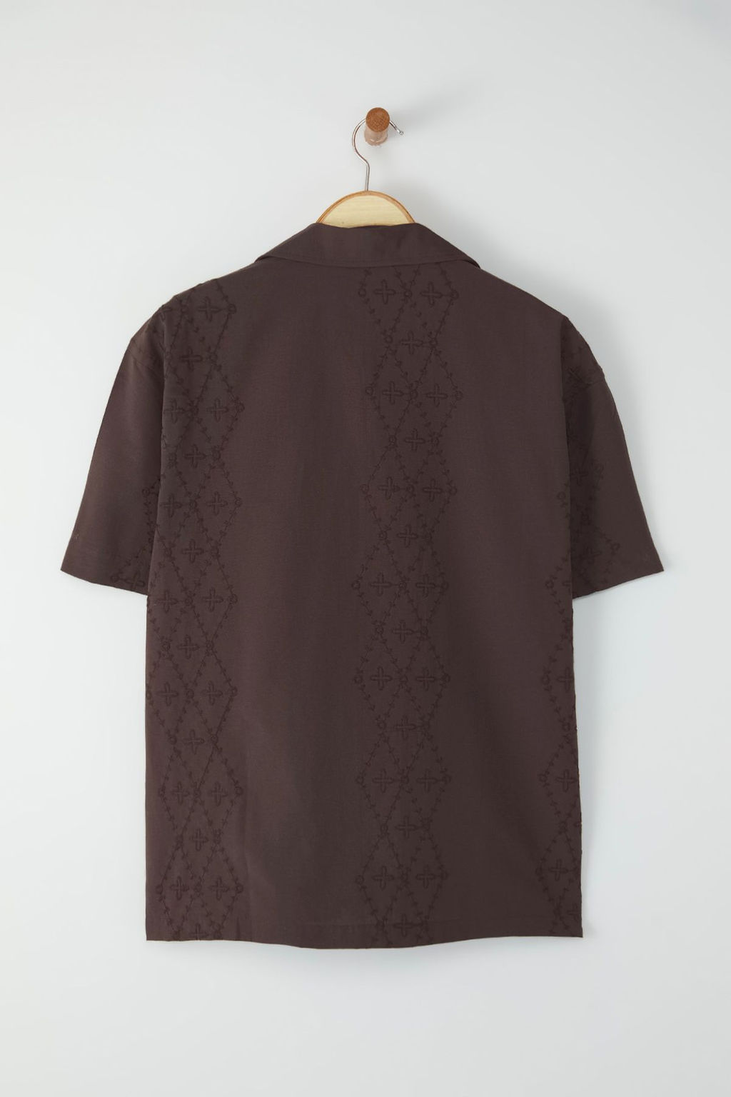 Kahverengi Oversize Fit Nak?sl? Brode Yazl?k Islemeli Gomlek TMNSS25GO00049