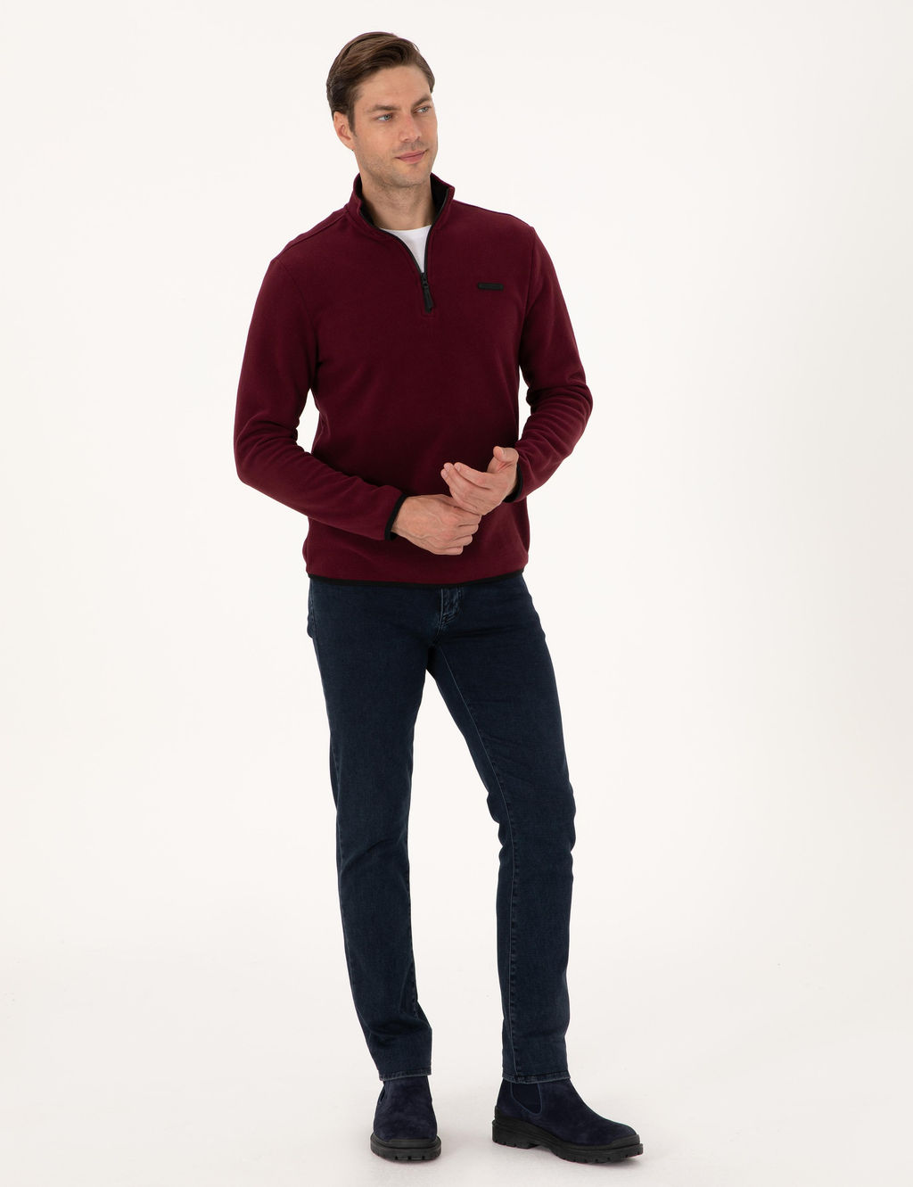 Bordo Regular Fit Yar_m Fermuarl_ Polar Sweatshirt