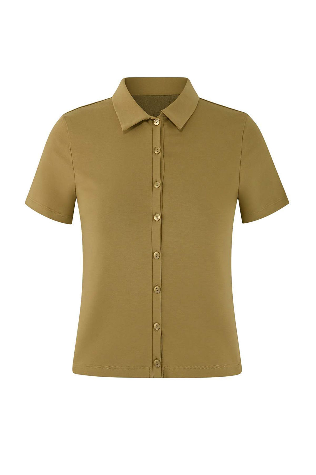 Wardrobe Essentials-Ac?k Haki Fitted/Vucuda Oturan Dugmeli Crop Esnek Orme Bluz TWOSS26BZ00272