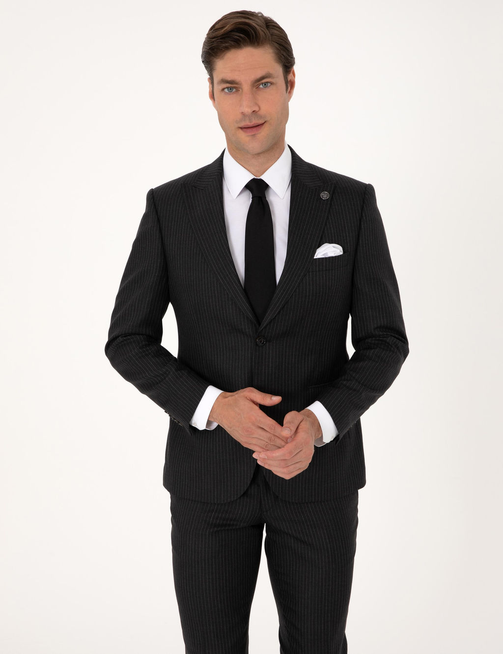 Antrasit Slim Fit %100 Ka_mir _izgili Tak_m Elbise