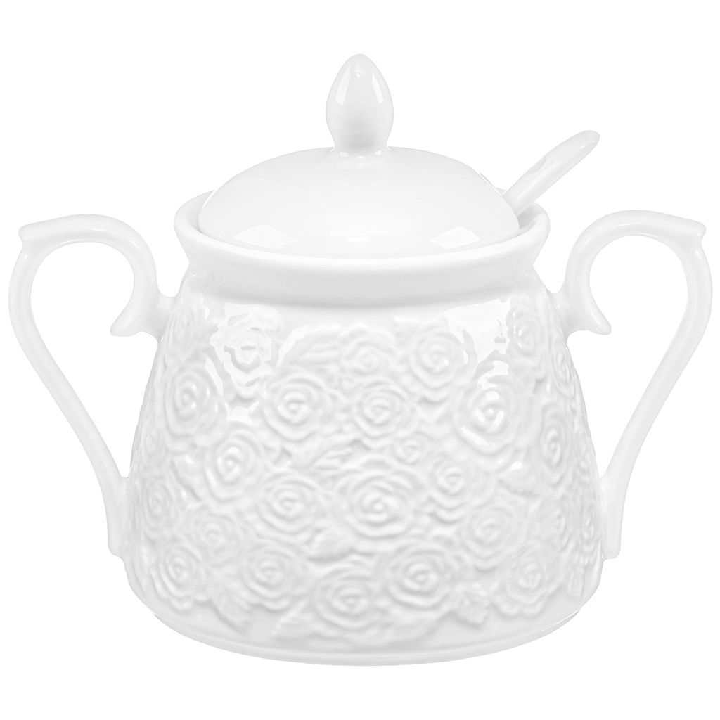 Сахарница 350 мл 14,5*10*11,5 см "Розы" с ложкой, фарфор