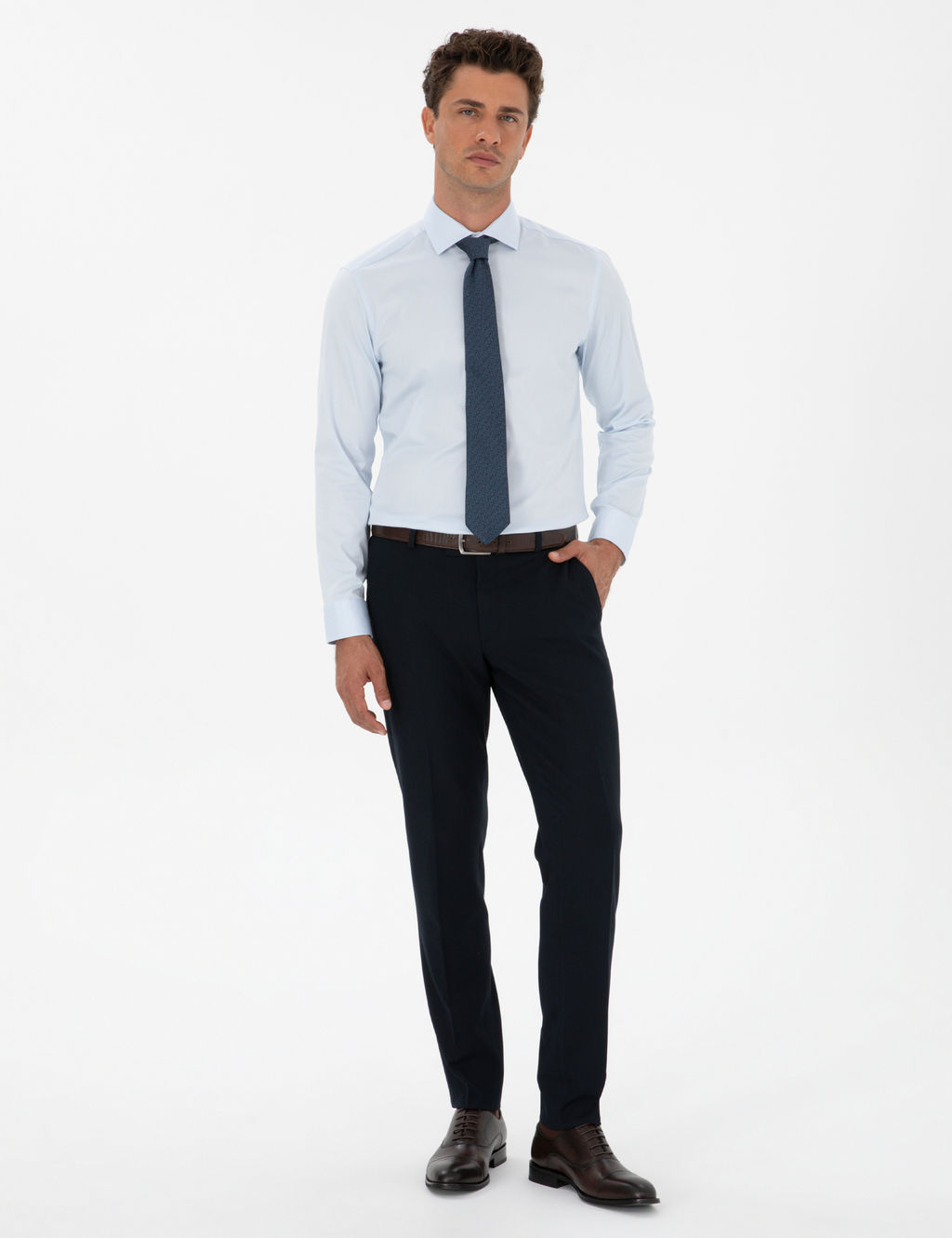 A__k Mavi Likral_ Kolay _t_lenebilir Slim Fit Basic G_mlek