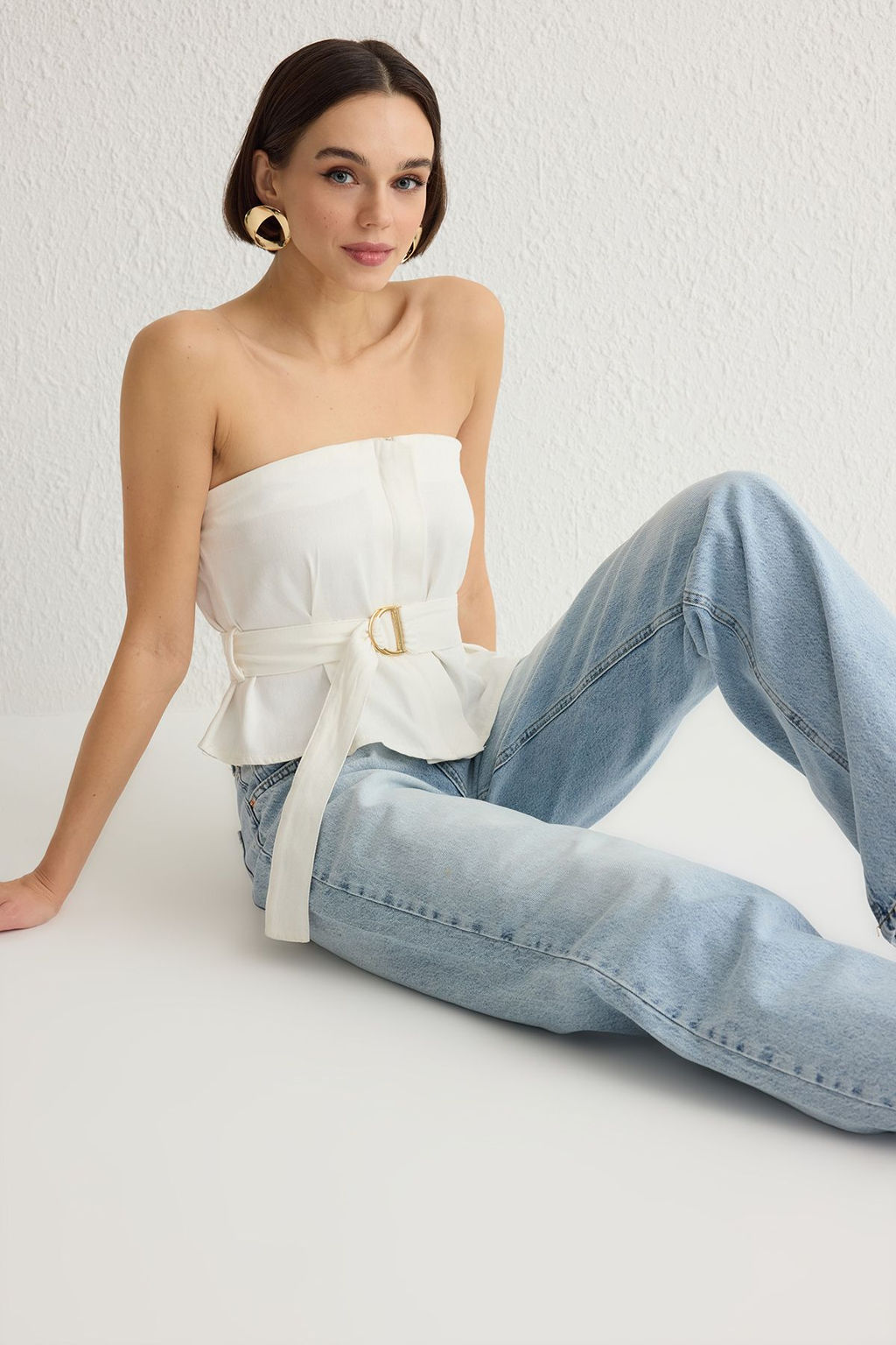 Ekru Crop Straplez Kusakl? Dokuma Bluz TWOSS25BZ00061 - Trendyolmilla фото 3