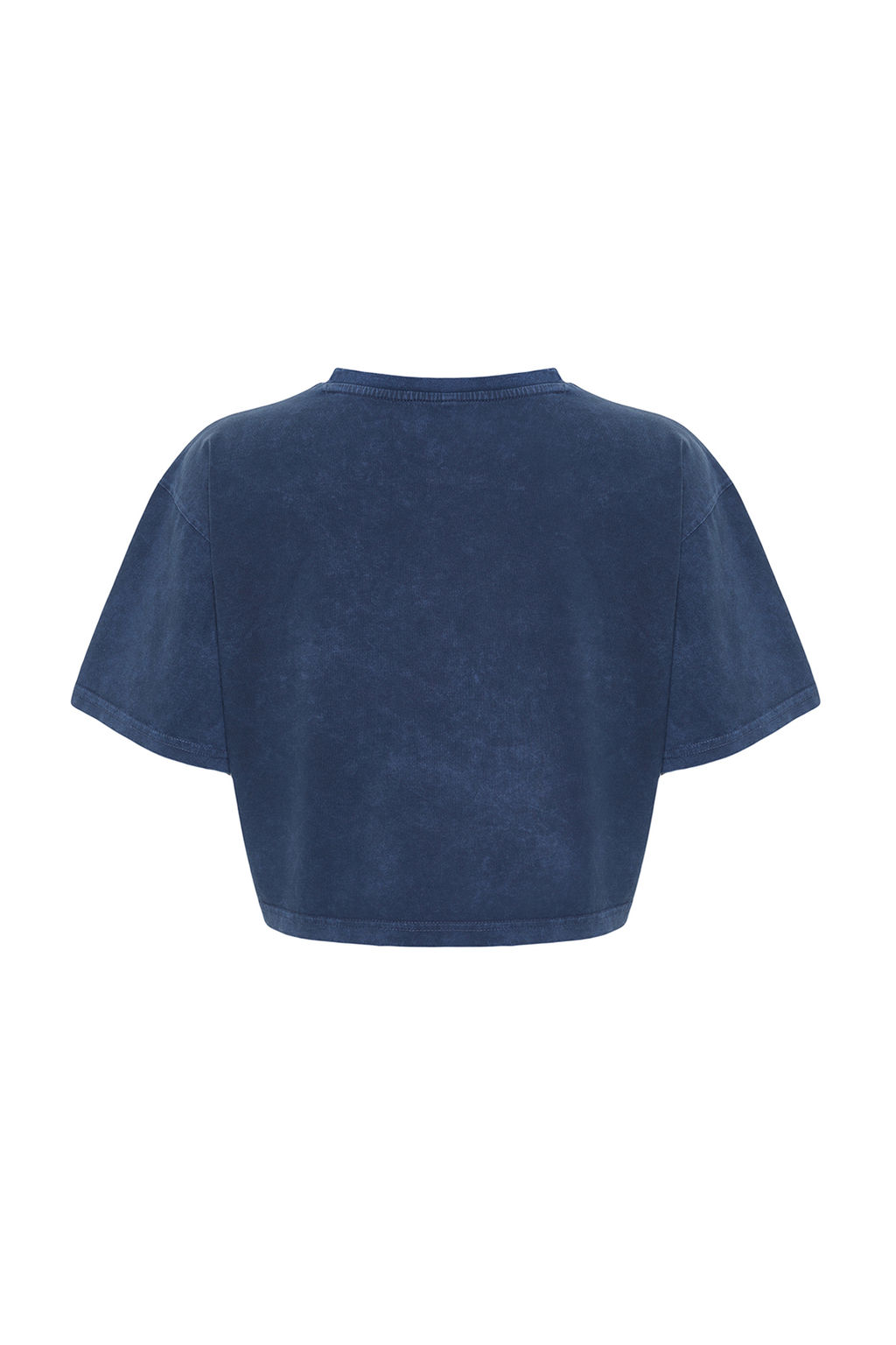 Indigo %100 Kal?n Pamuklu Soluk Efektli Bask?l? Relaxed Crop Orme T-Shirt TWOSS23TS00117