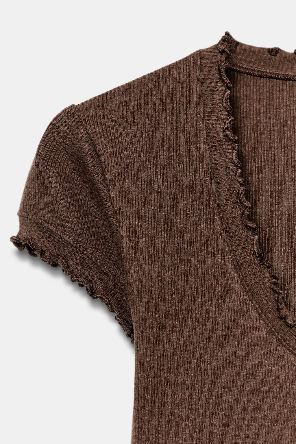 CAMISETA MANGA CORTA CON LINO / Marr?n - Zara фото 6