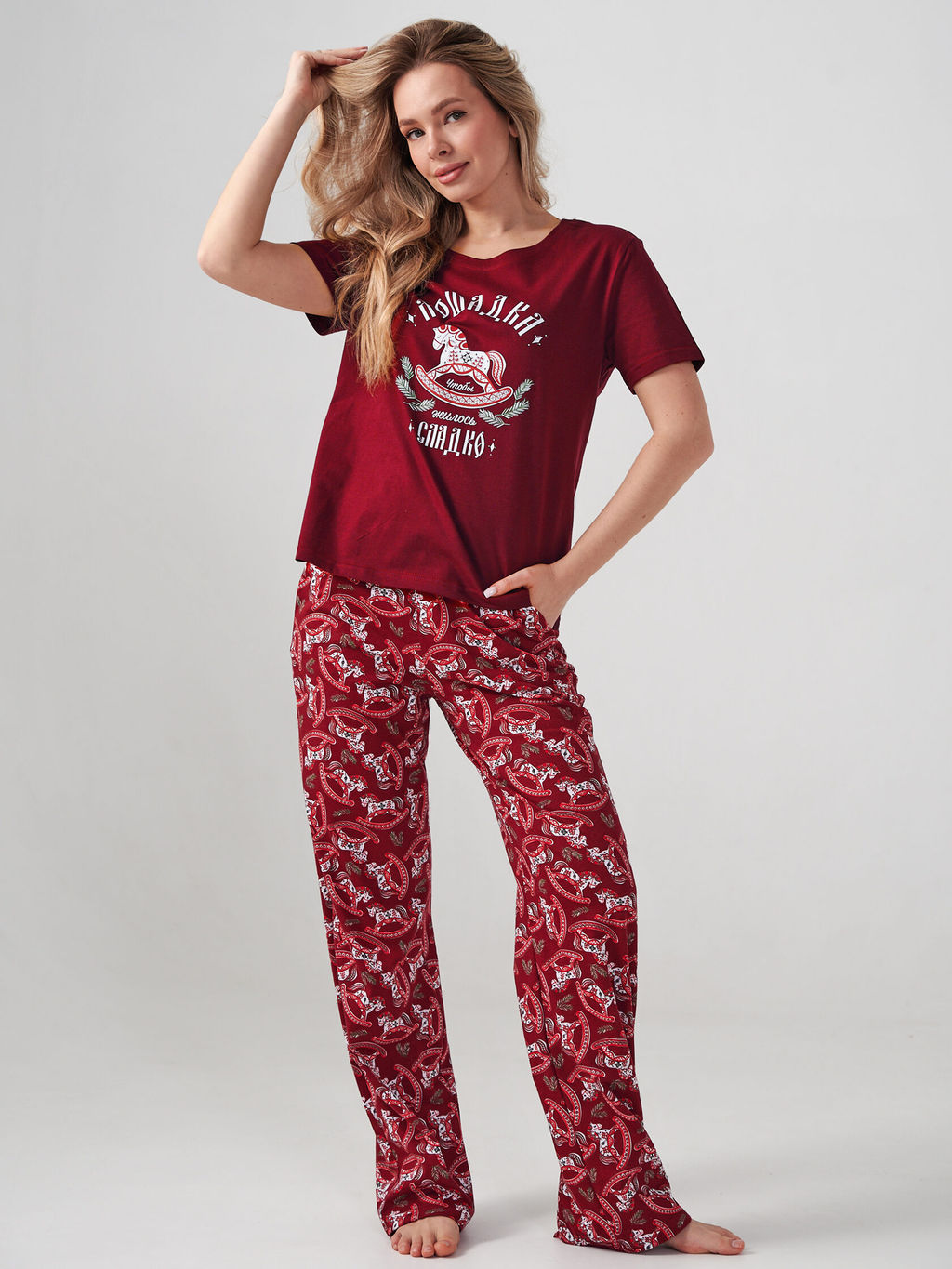 Пижама 100% хлопок женская Лошадка - Оптима фото 3