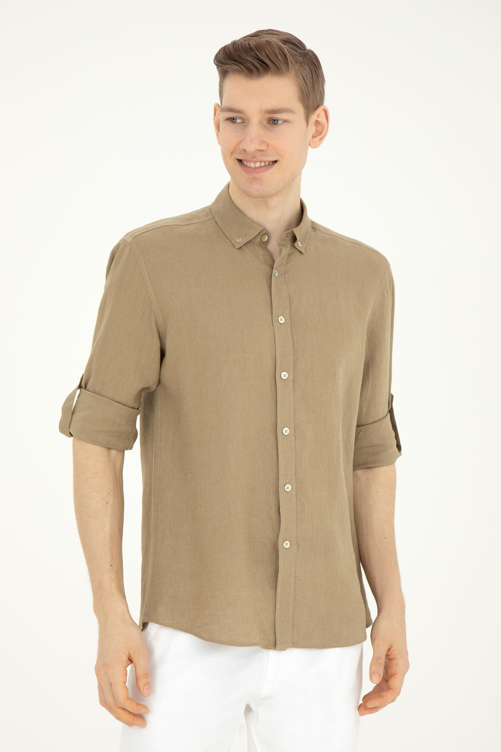 Мужская рубашка цвета хаки с длинным рукавом - U.s. polo assn фото 15