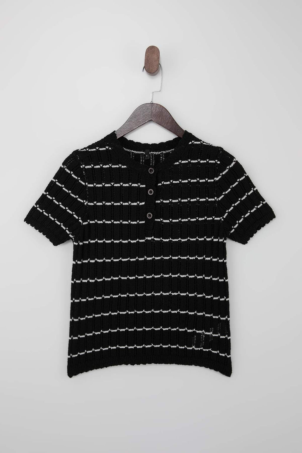 Siyah Pamuklu Cizgili Bisiklet Yaka Triko Bluz TWOSS26BZ00130