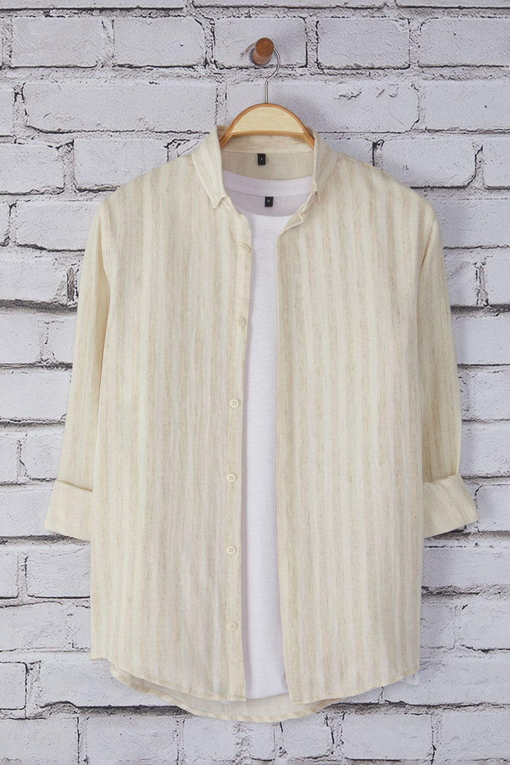Bej Regular Fit Cizgili Nefes Alabilen Pamuklu Muslin Gomlek TMNSS25GO00015 - Trendyolmilla фото 5