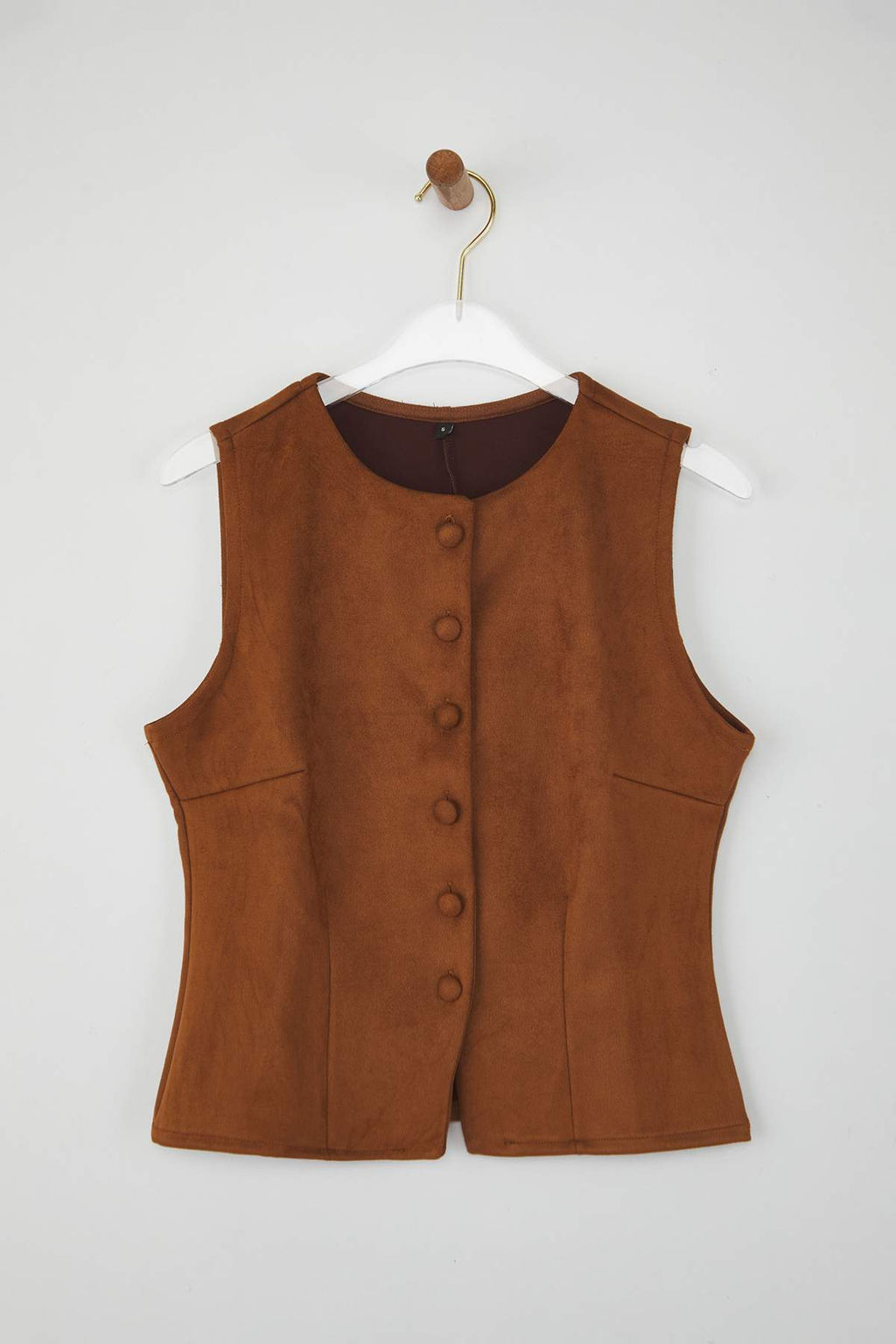 Ozel Koleksiyon Taba Dugmeli Slim/Vucuda Oturan Orme Suet Bluz TWOAW26BZ00009