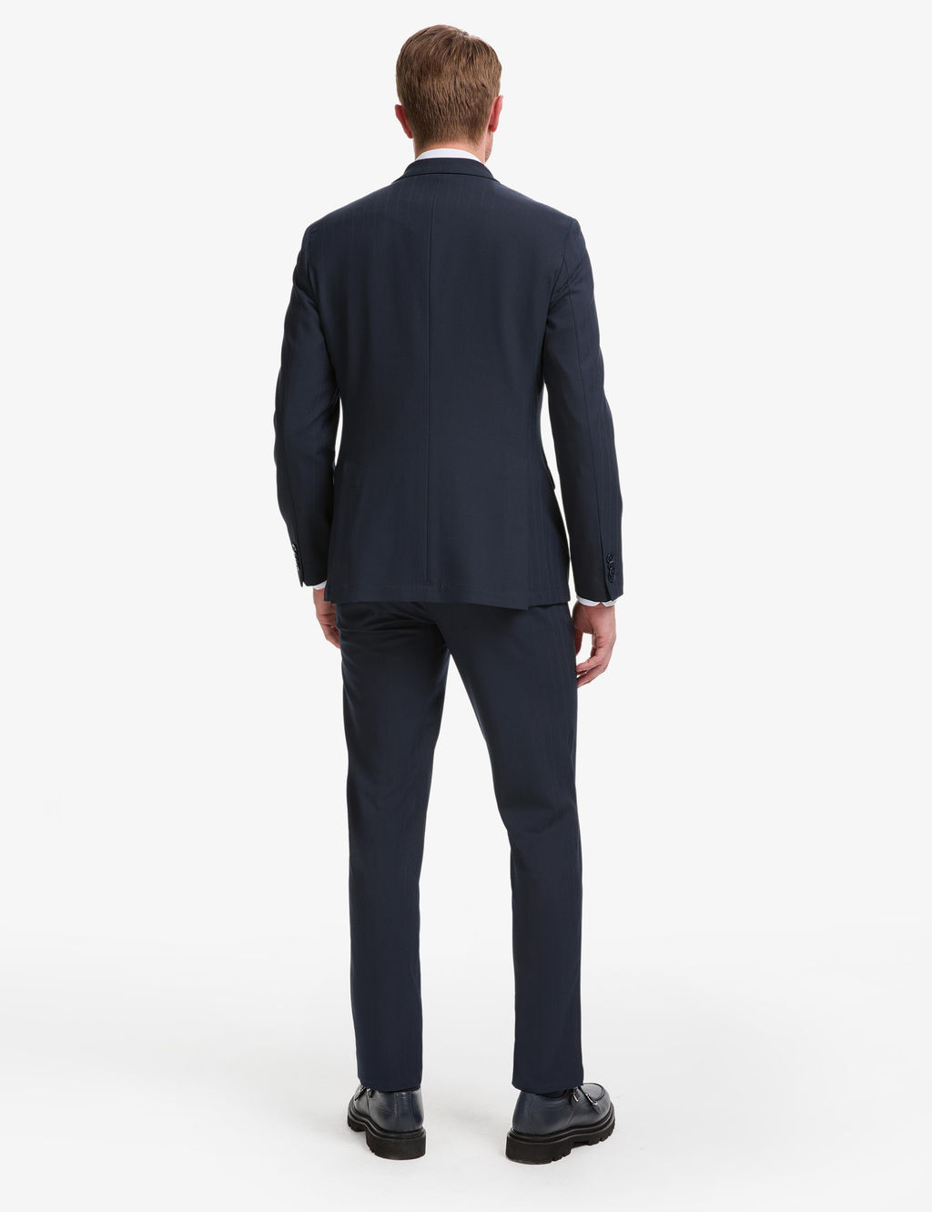 Lacivert Ex. Slim Fit _izgili Kruvaze Tak_m Elbise
