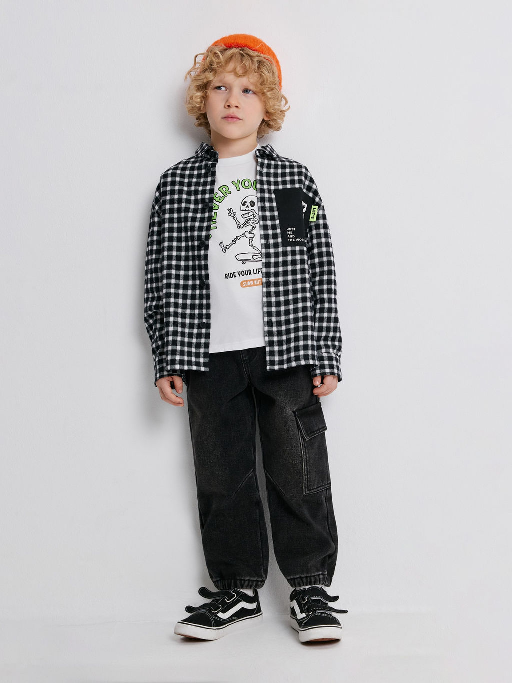 ACOOLA / Сорочка верхняя детская для мальчиков Pablu черно-белая клетка  фото 6