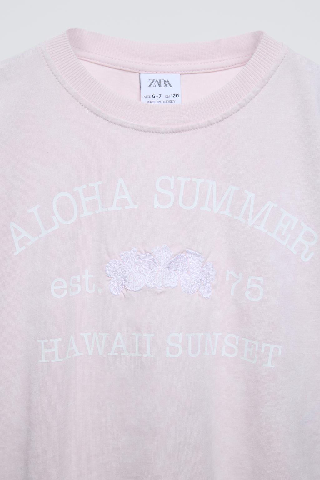 SLOGAN T-SHIRT WITH FLORAL EMBROIDERY - Zara фото 4