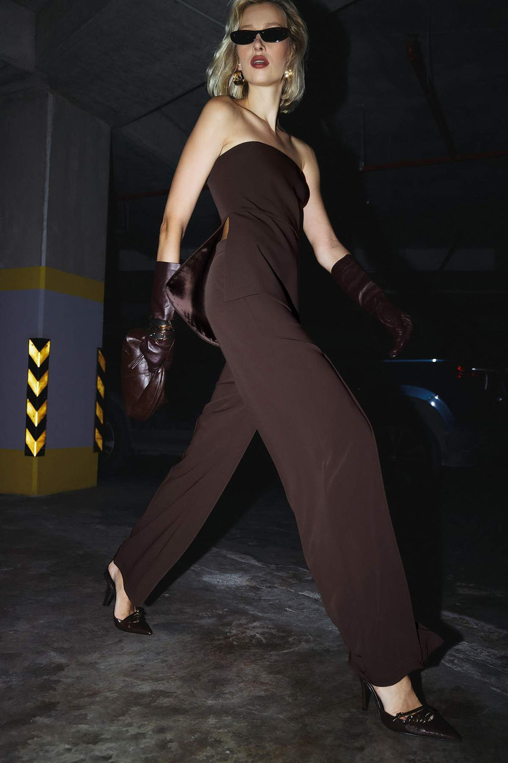 EXCLUSIVE Ozel Koleksiyon Dokumlu Kahverengi Nervurlu Wide Leg/Genis Paca Pantolon TWOAW26PL00118