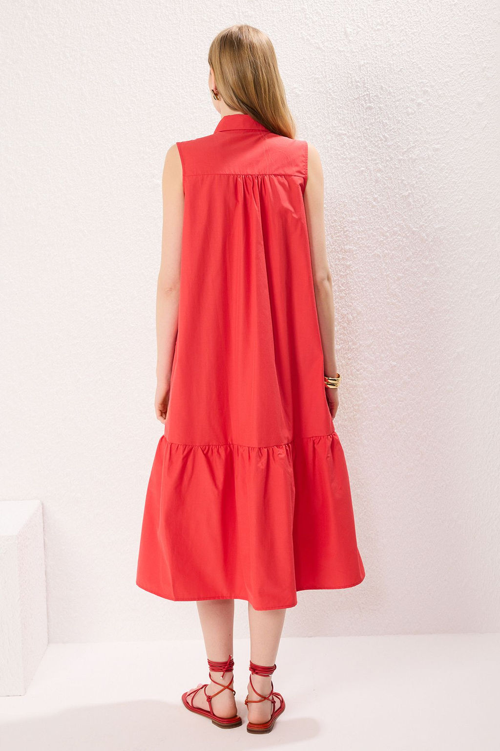 Nar Cicegi Duz Kesim Dugme Detayl? Midi Dokuma Gomlek Elbise TWOSS25EL00439 - Trendyolmilla фото 5