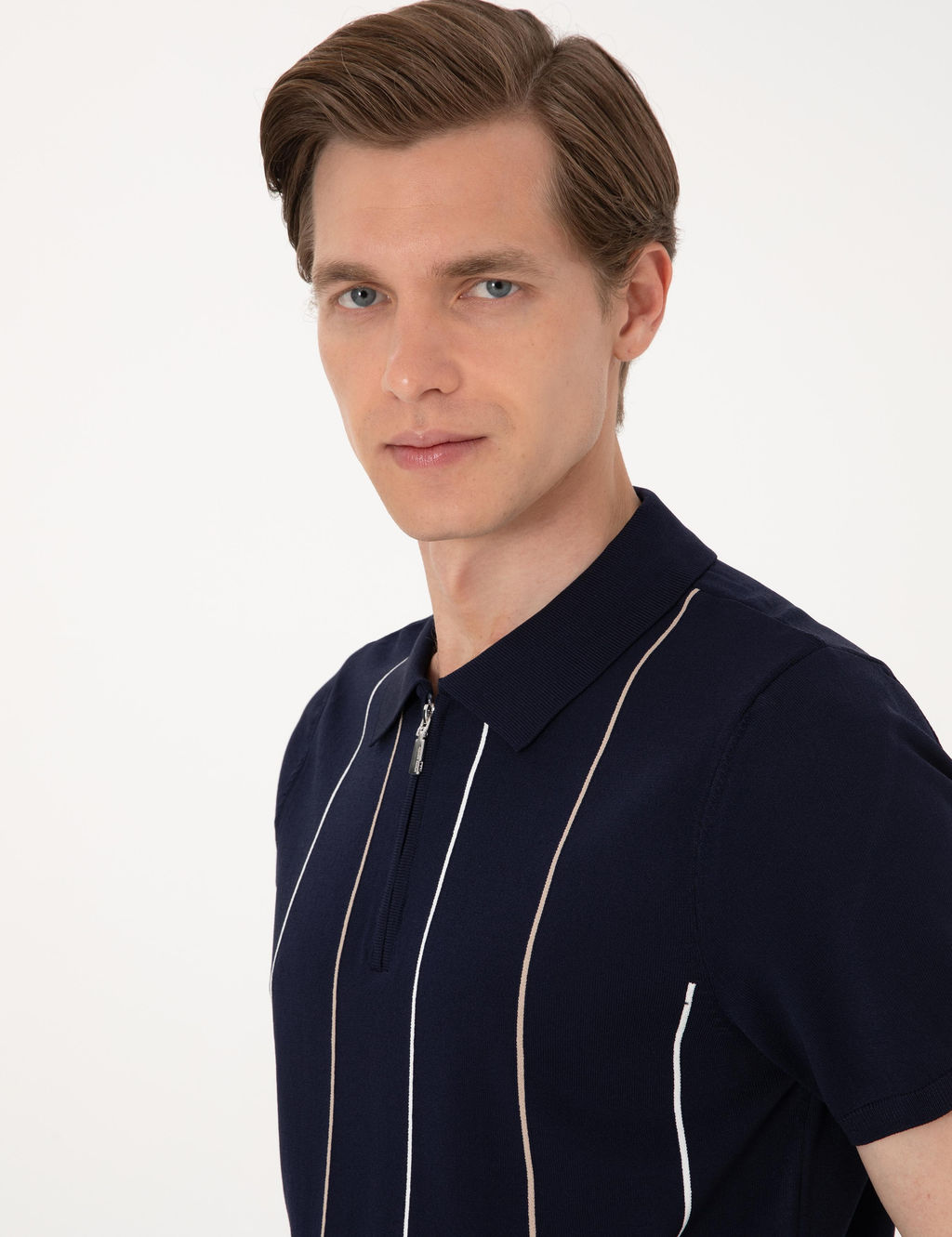 Lacivert Slim Fit Polo Yaka Fermuarl_ Triko Ti__rt - Pierre cardin фото 2