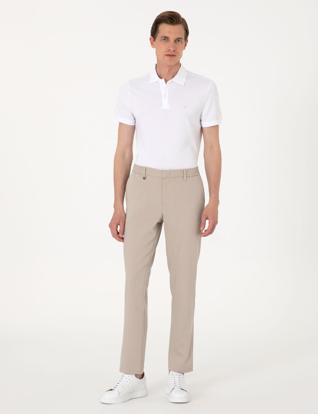 Bej Slim Fit Beli Lastikli Klasik Jogger Pantolon
