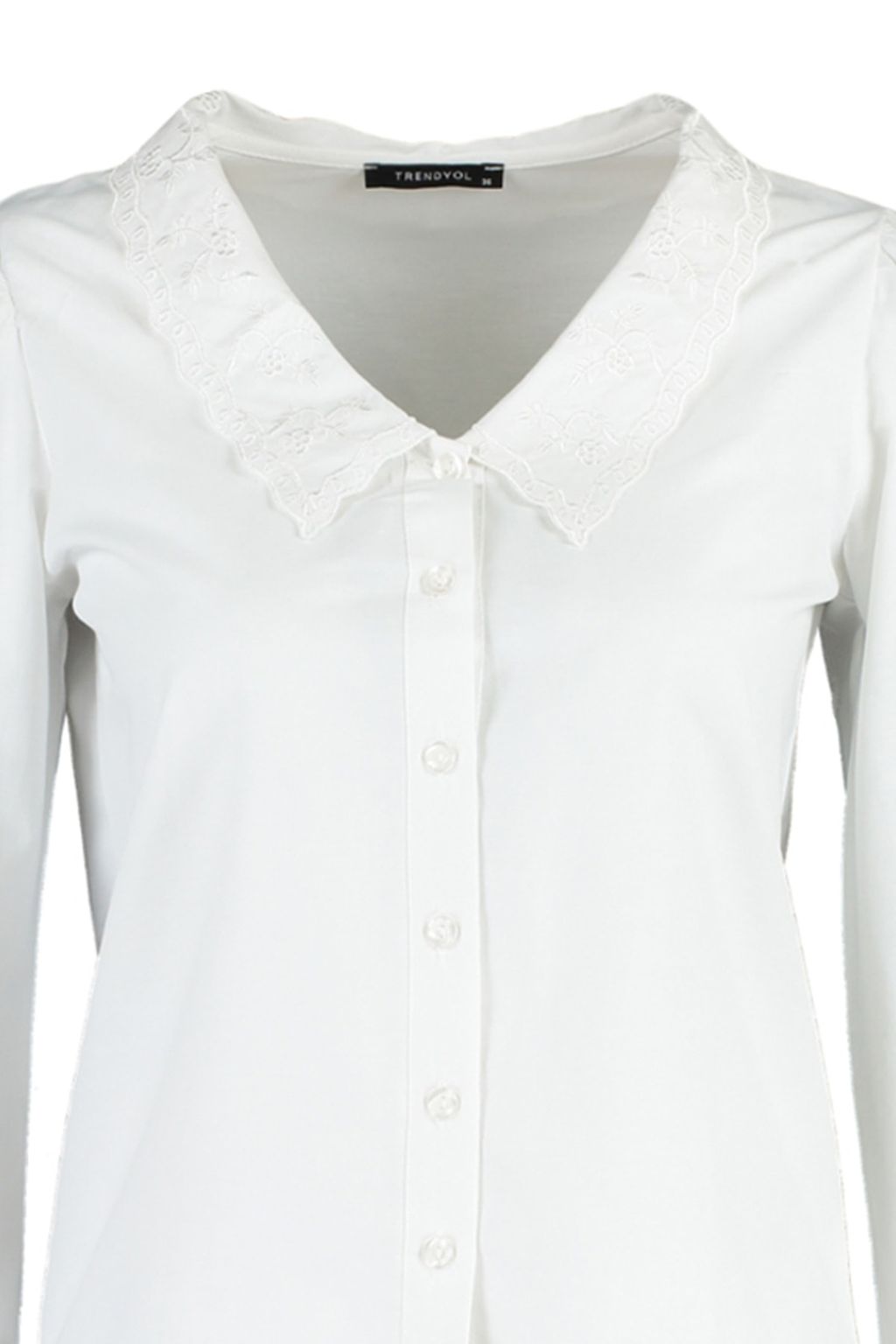 TRENDYOLMILLA Beyaz Yakas? Islemeli Nak?s Detayl? Regular Normal Kal?p Pamuklu Dokuma Gomlek TWOAW21GO0005  фото 12