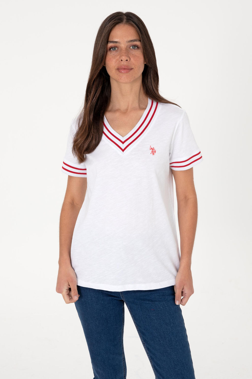 Kad_n Beyaz V Yaka Ti__rt Sepette S_rpriz _ndirim - U.s. polo assn фото 3