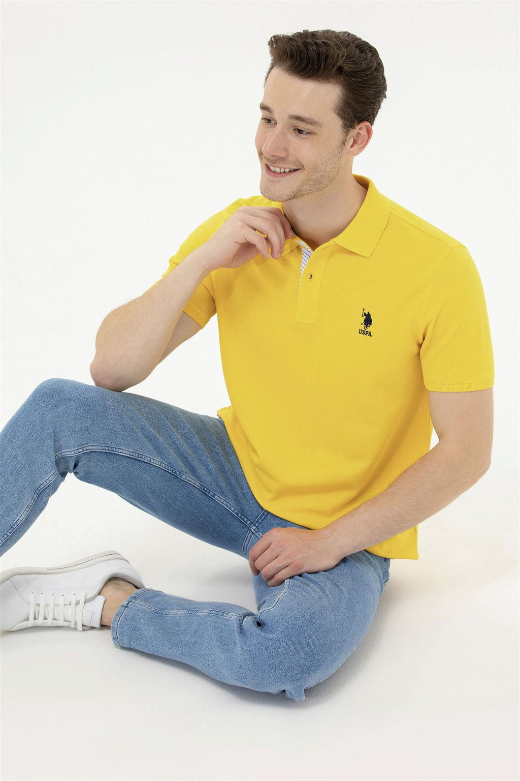 U. S. Polo Assn Мужская темно-желтая базовая футболка с воротником-поло - U.s. polo assn фото 8