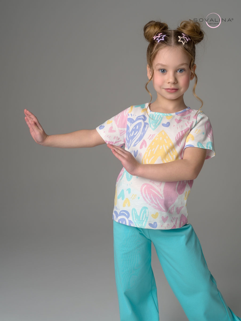 Костюм Лето акварельные сердечки-мята - Sovalina фото 7