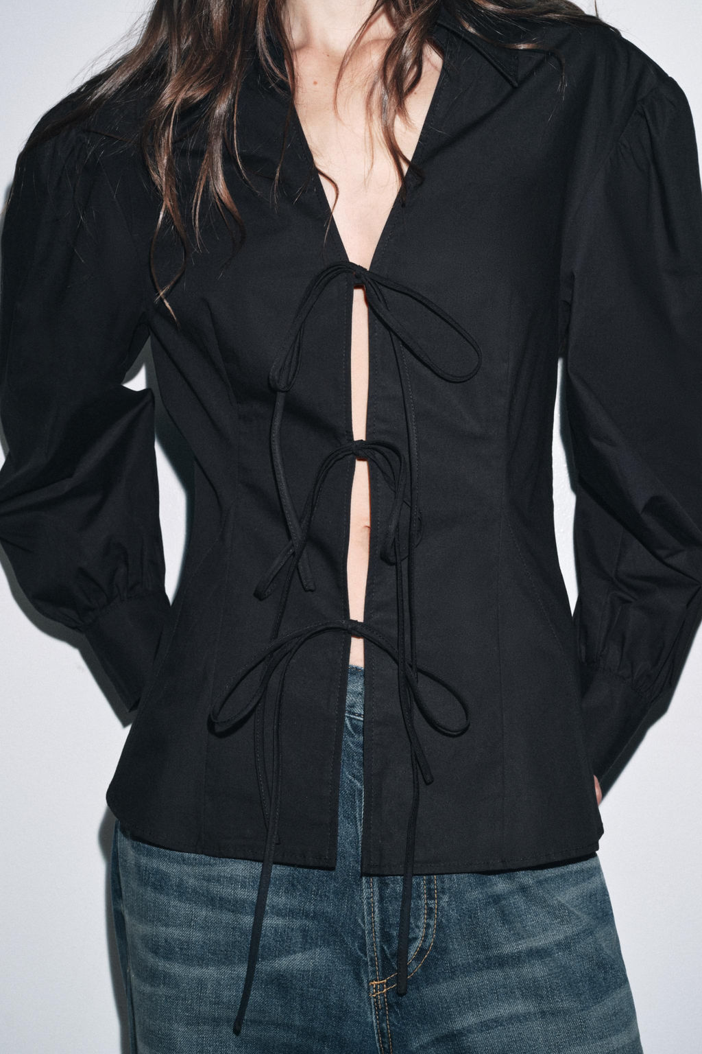 POPLIN SHIRT WITH TIED DETAILS ZW COLLECTION - Zara фото 3