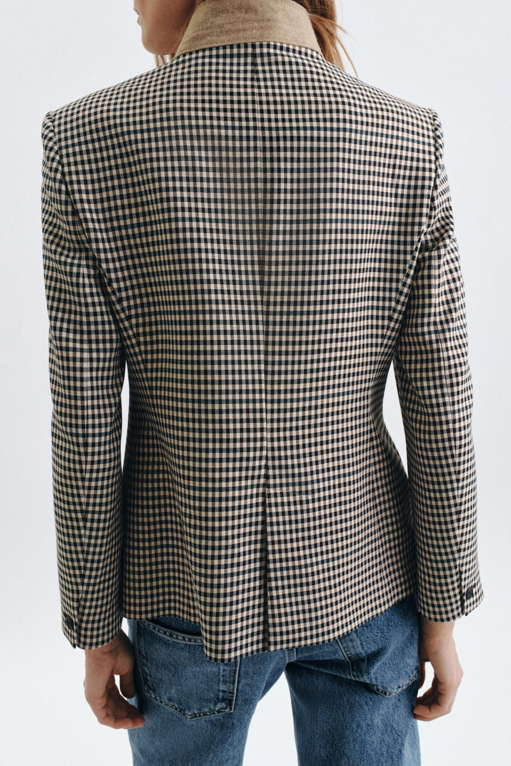 BLAZER CUADROS CUELLO COMBINADO ZW COLLECTION / Marr?n - Zara фото 3