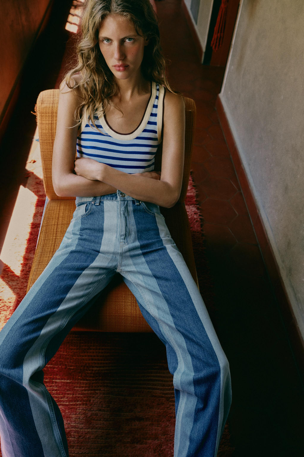 JEANS Z1975 STRAIGHT TIRO MEDIO RAYAS / Azul medio