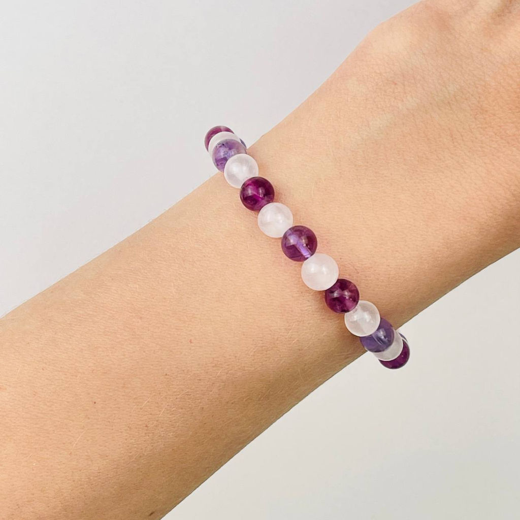 Браслет "Стихия Эфир" из Аметиста, Флюорита и Селенита 16 см