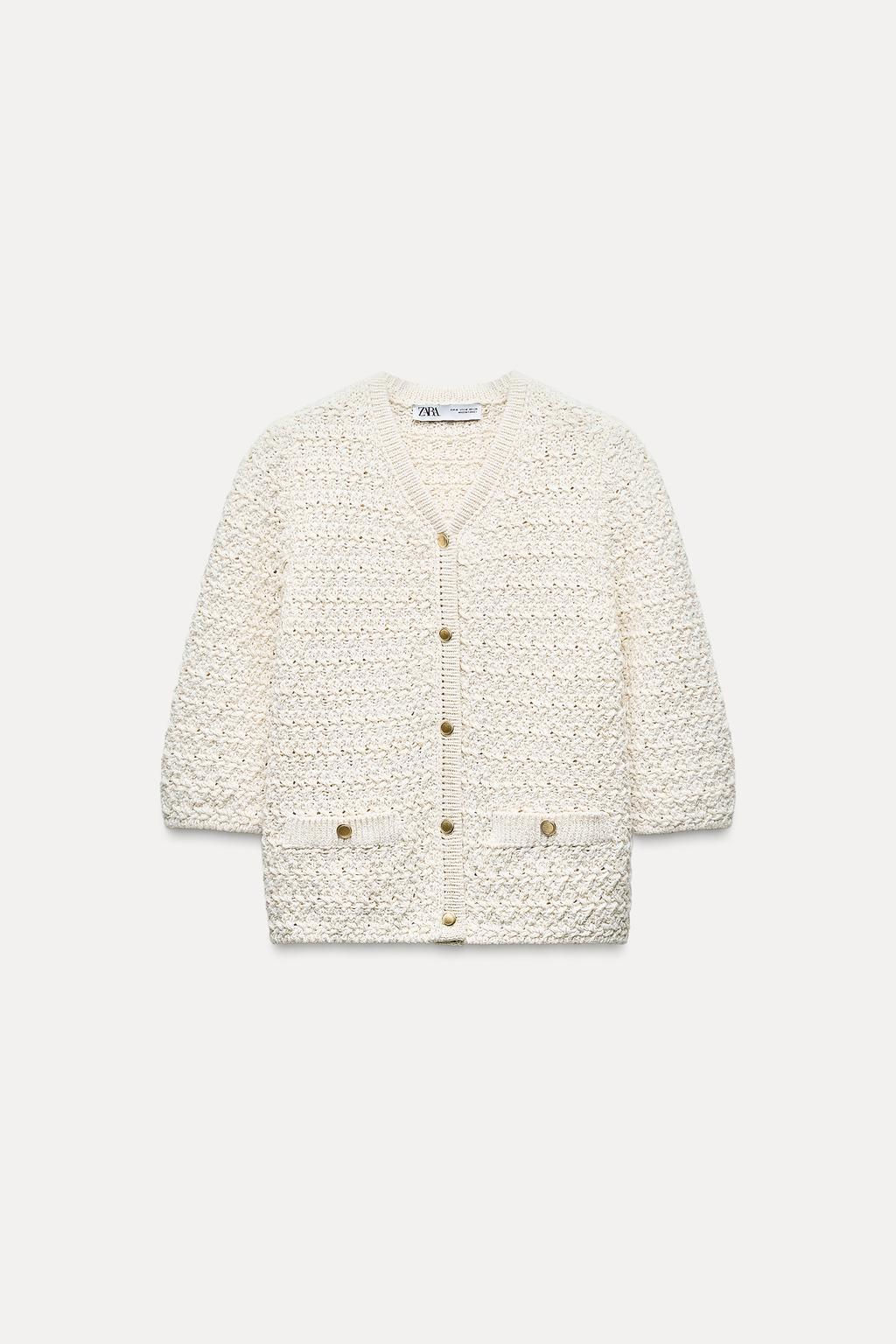 KNIT CARDIGAN WITH METALLIC THREAD DETAIL - Zara фото 3