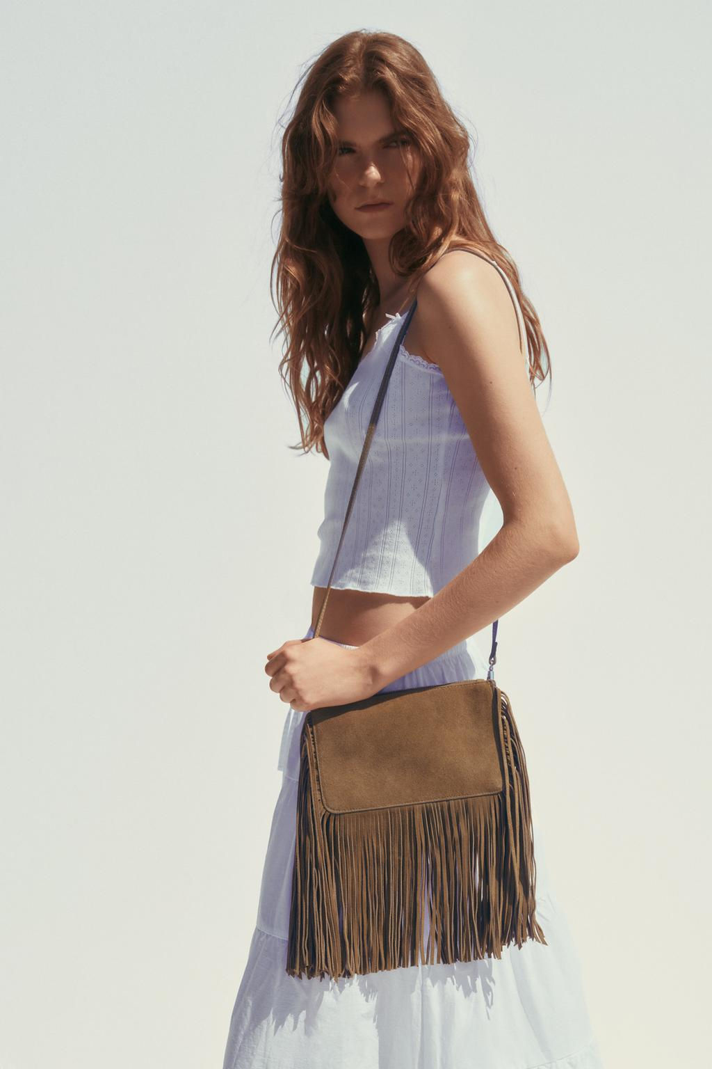 FRINGED SPLIT SUEDE MINI CROSSBODY BAG - Zara фото 2