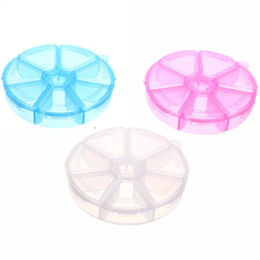 Цена за 12 шт. Таблетница - органайзер 7 ячеек "VOSTOKDOM", микс три цвета, 7*7*2см