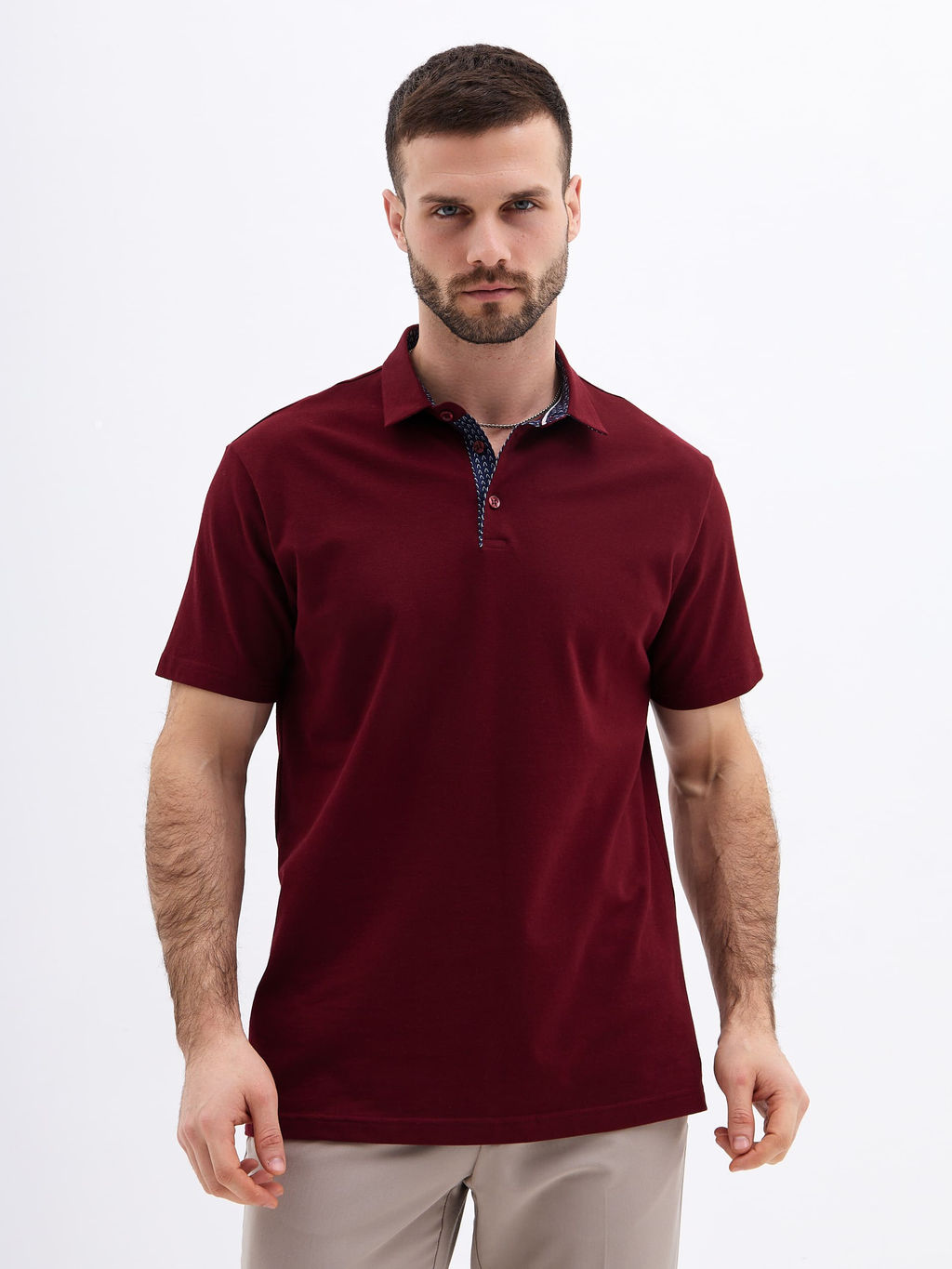 Джемпер мужской с воротником поло короткий рукав GREG G144-PO1246T-SAS2081(бордо)