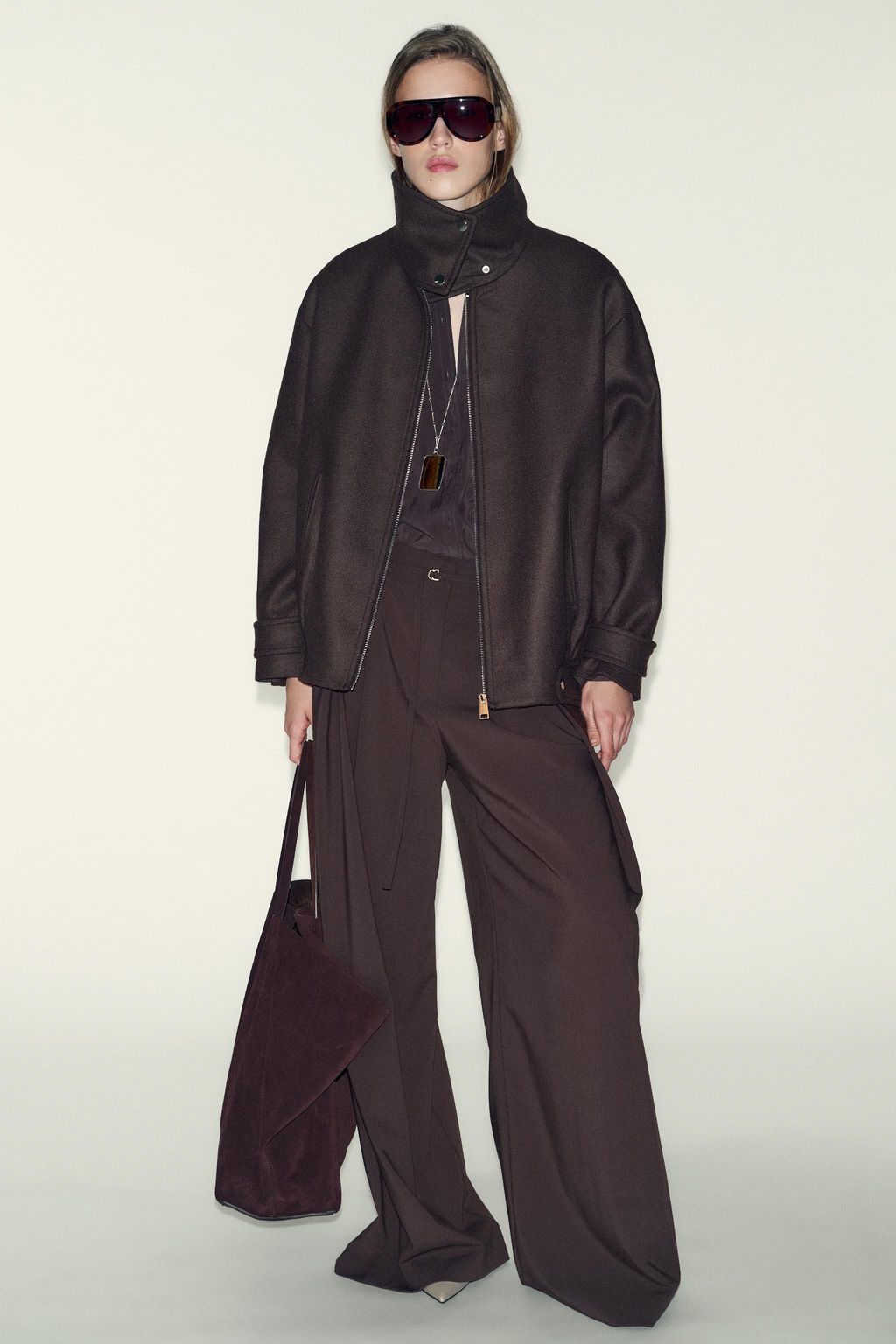 WOOL BLEND BOMBER JACKET WITH HIGH NECK