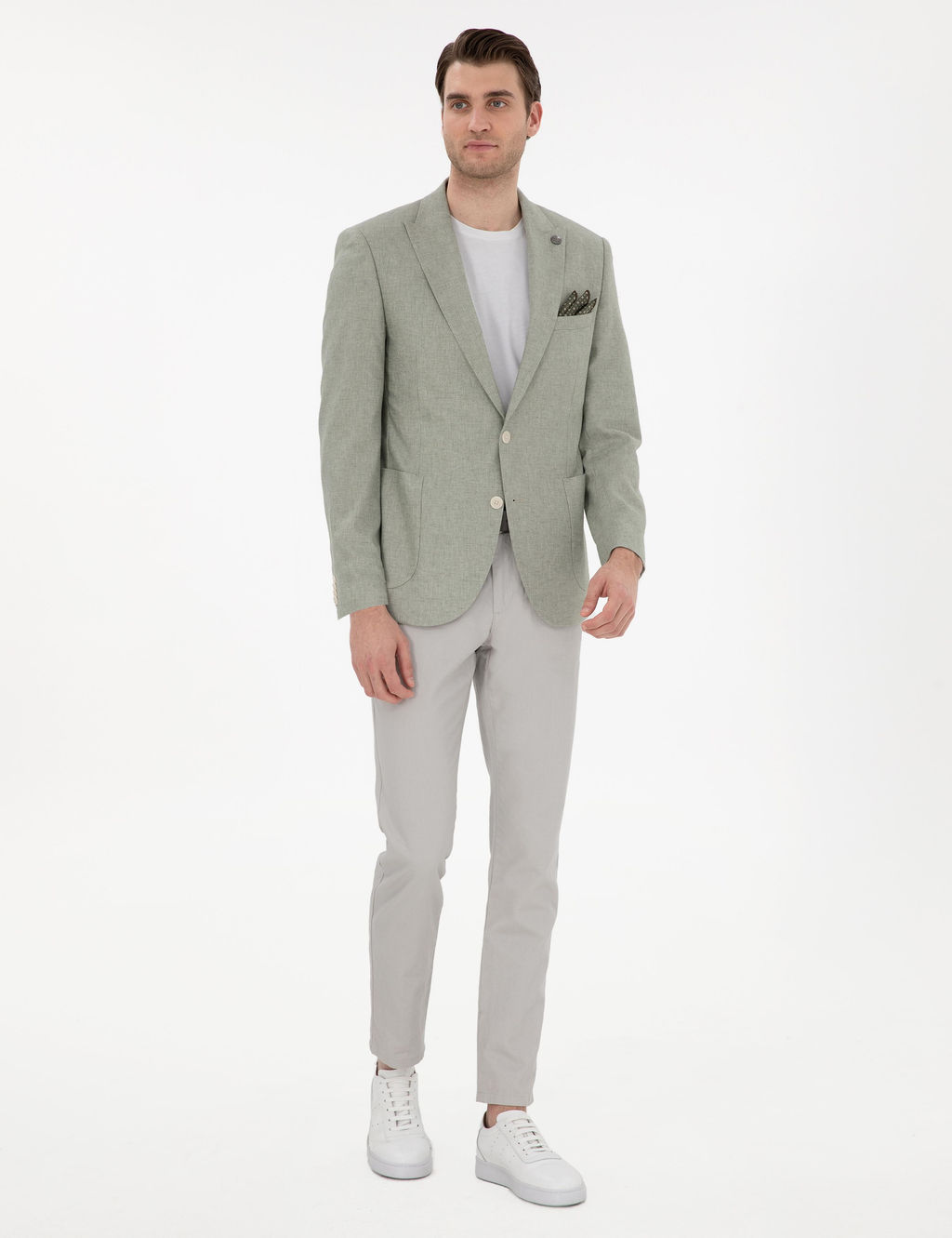 A__k Ye_il Ex. Slim Fit Keten Kar___ml_ Ceket