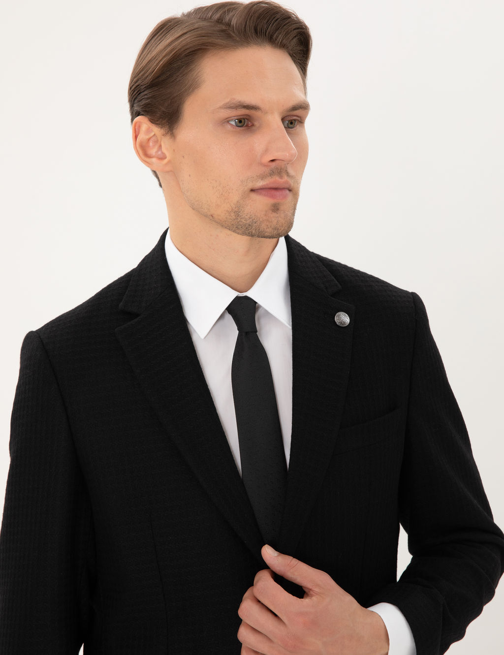 Siyah Y_n Kar___ml_ Slim Fit Ceket